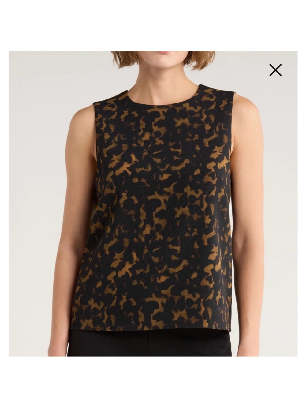 Theory Black and Brown Tortoise Patterned Sleeveless Blouse